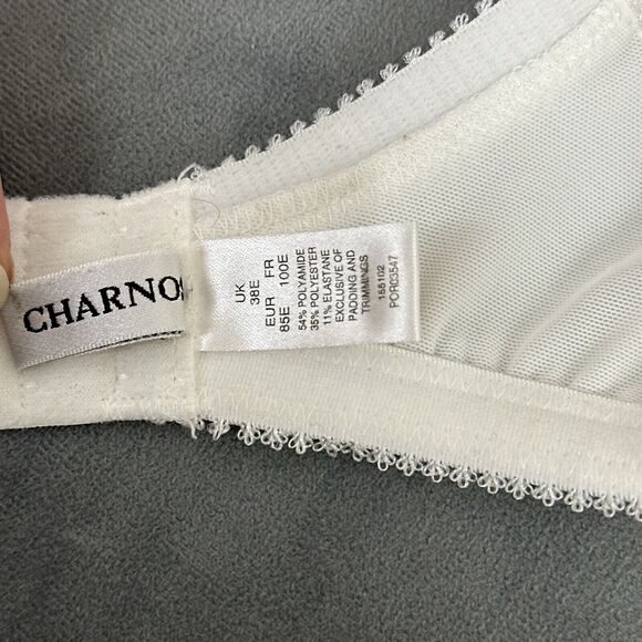 Charnos Bra UK 38E Bailey Plunge Lined Molded 155102 Ivory Underwire Tassel - Picture 11 of 11